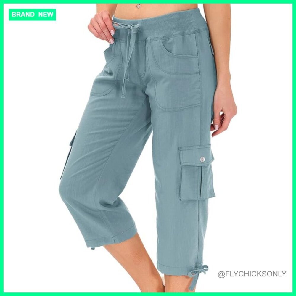 Women's Cargo Capri Pants with Pockets, Lightweight Stretch for Hiking & Casual